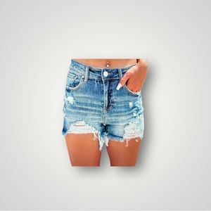Not So Basic Mid-Rise Distressed Ripped Denim Shorts